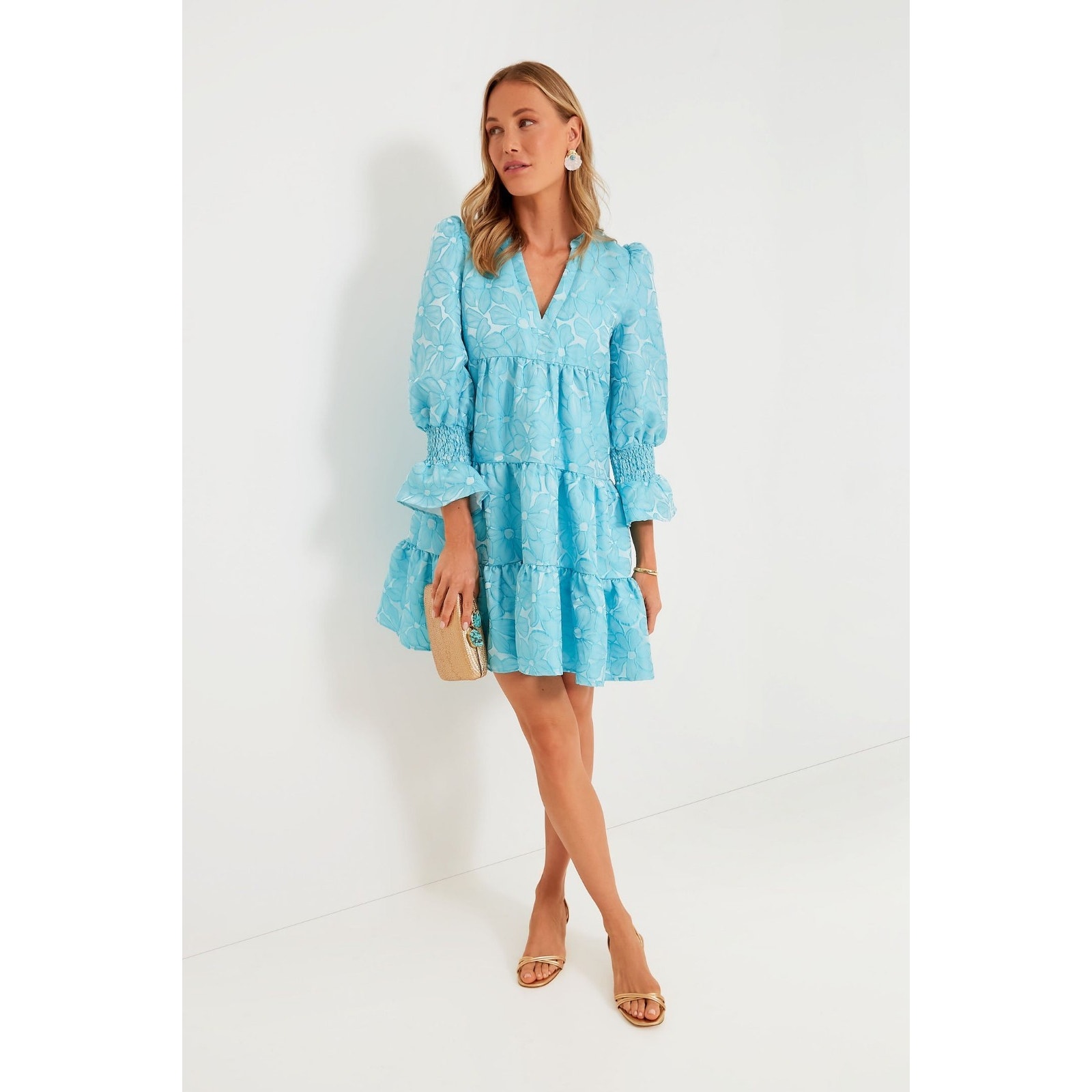 Pomander Place Sky Blue Tiered Mini Dress
